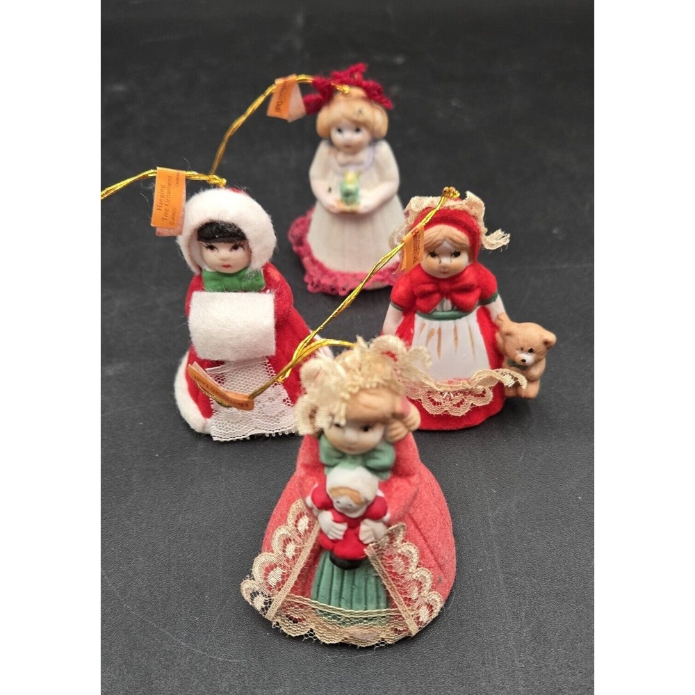 4 Vtg Bell Girl Figurine Figure Ornament Christmas Caroler Jasco Taiwan